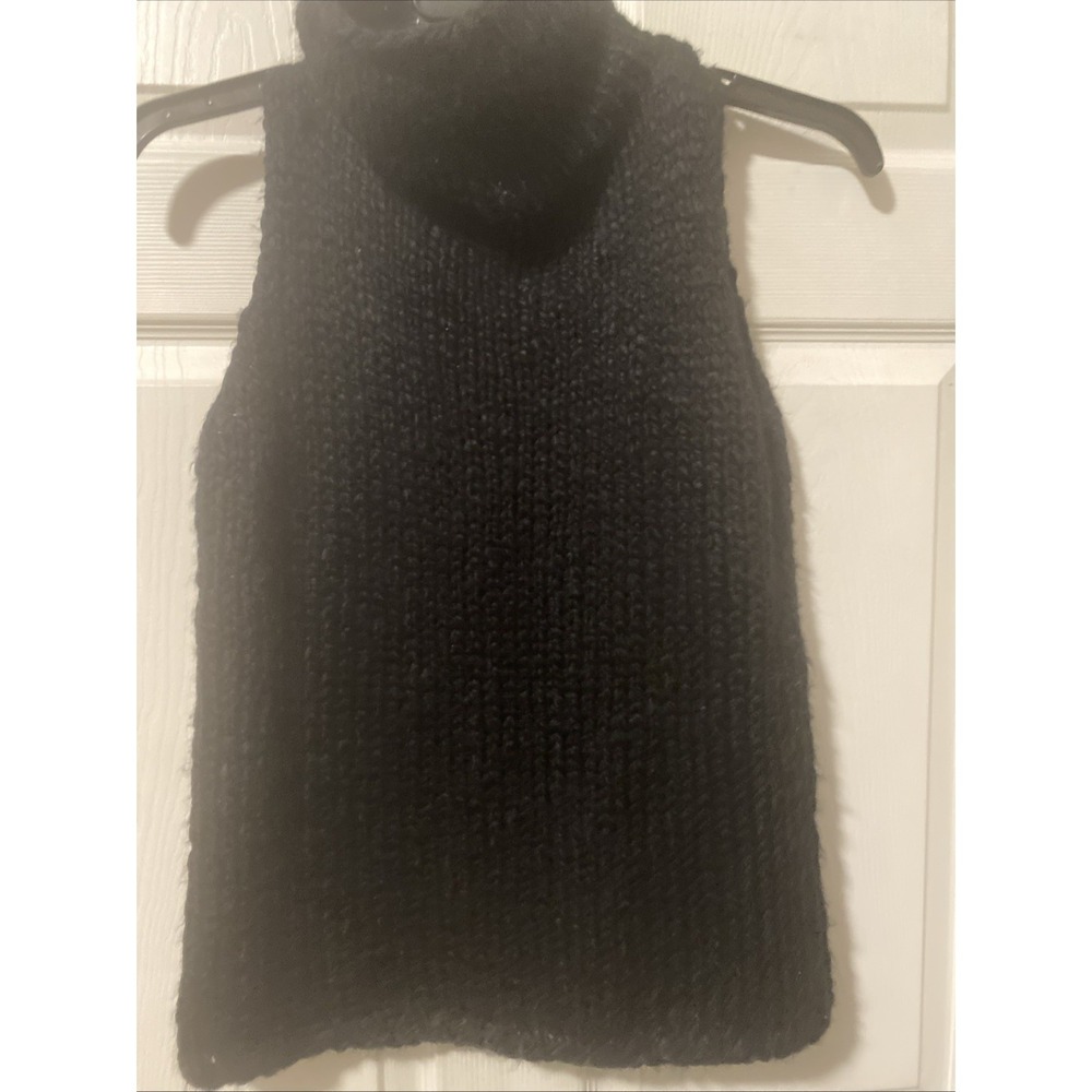 Vintage Express Black Knit Mock Sleeveless Turtleneck Sweater - Sz L